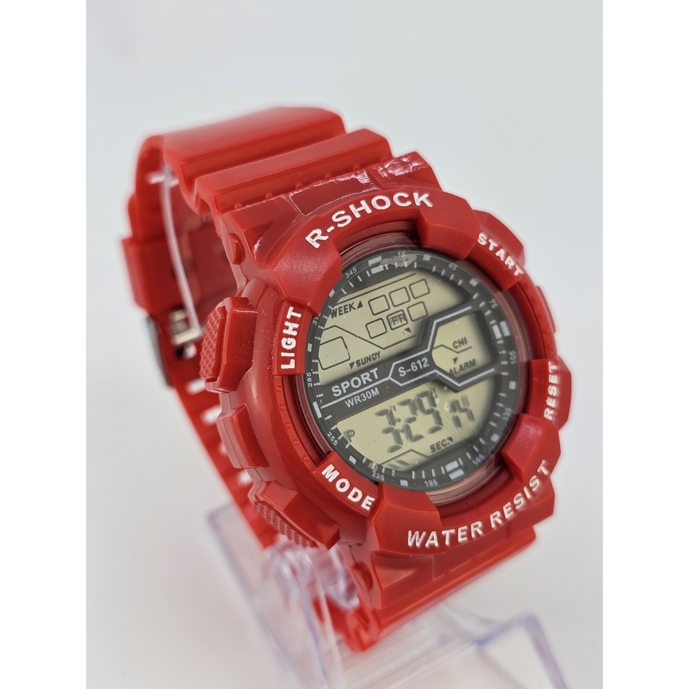 Men's Sports Digital Watch 50MM Red Case Plastic Bands Light Working - Picture 3 of 12